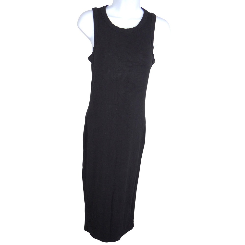 L'AGENCE Womens Ribbed Knit Tank Midi Dress Black Sleeveless Bodycon XS